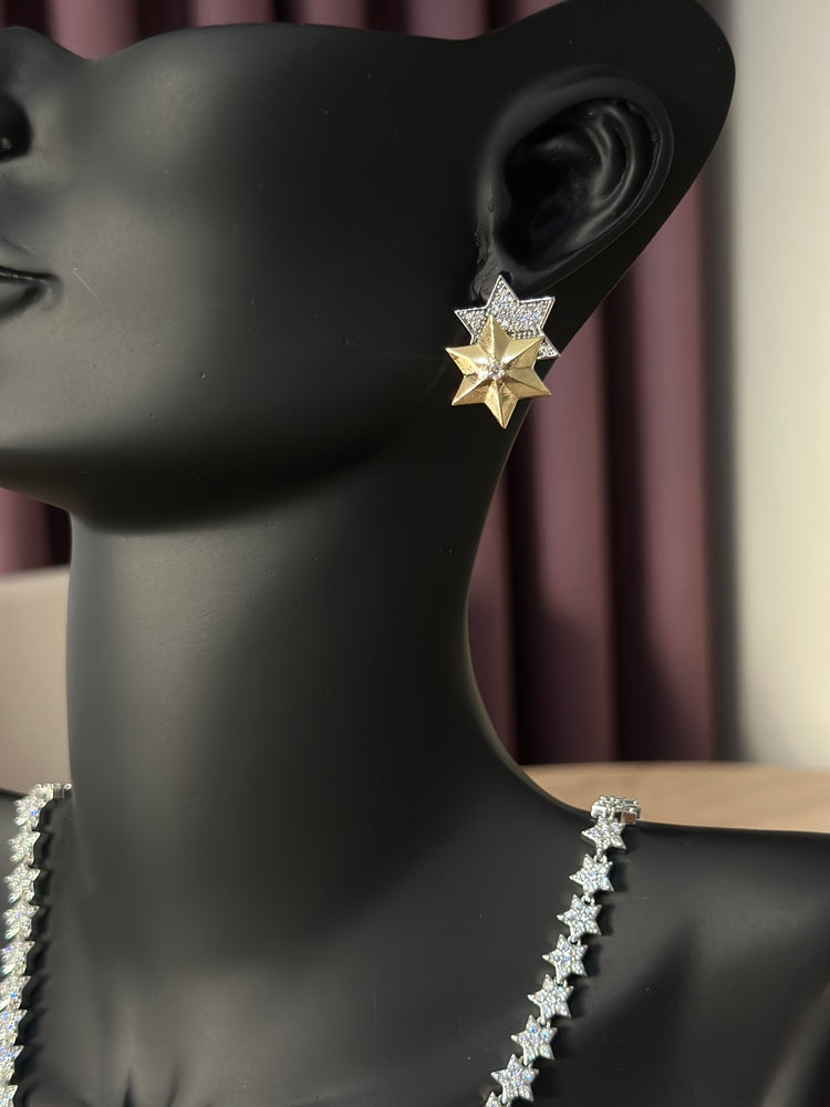 Gold taş detaylı yıldız küpe