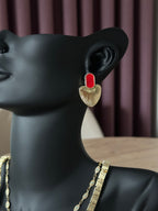 Gold kırmızı yaprak küpe