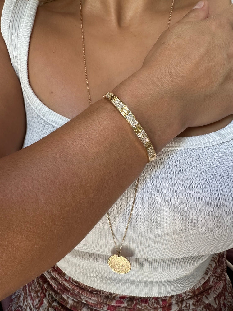 Crtr Modeli Gold Kaplama Zirkon Taşlı Gümüş Kelepçe