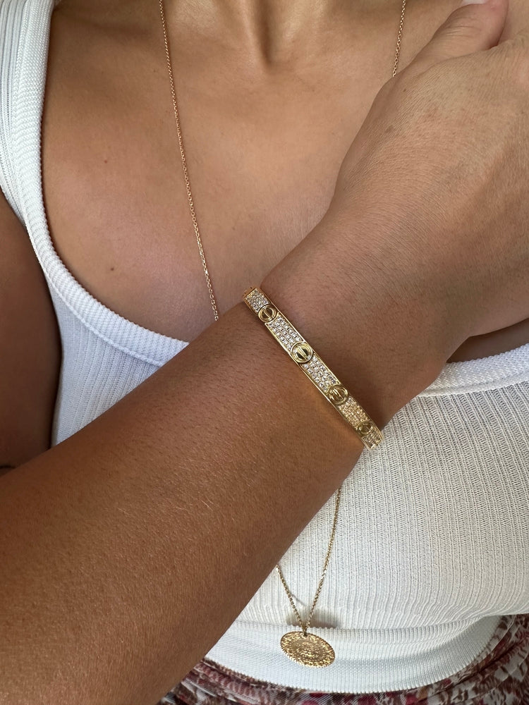 Crtr Modeli Gold Kaplama Zirkon Taşlı Gümüş Kelepçe