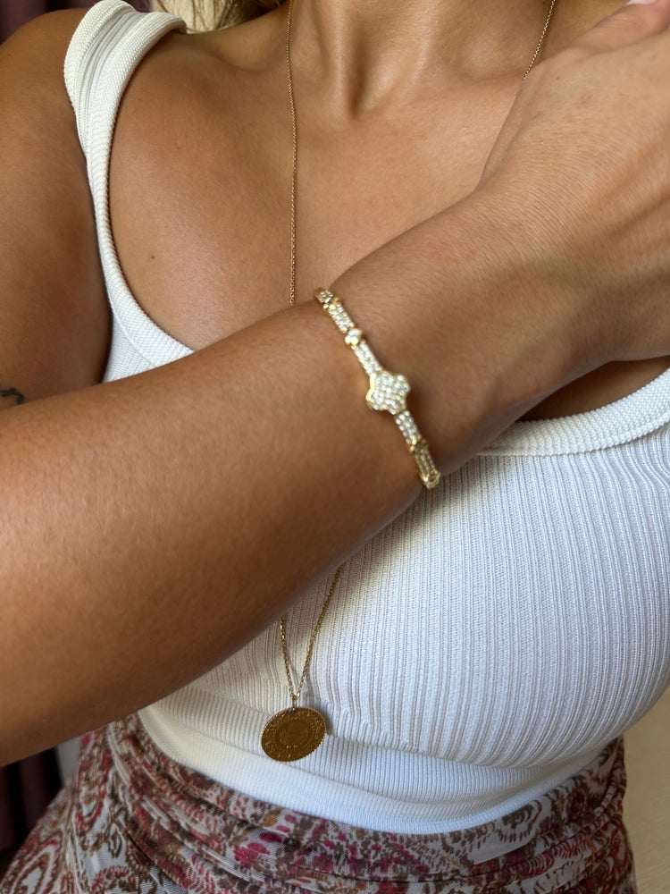 Gold ithal yonca bileklik