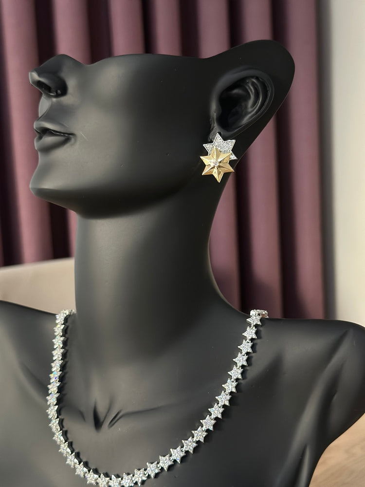 Gold taş detaylı yıldız küpe